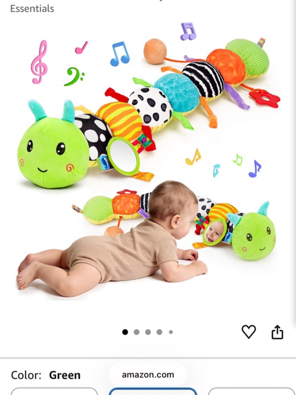 Green caterpillar baby toy